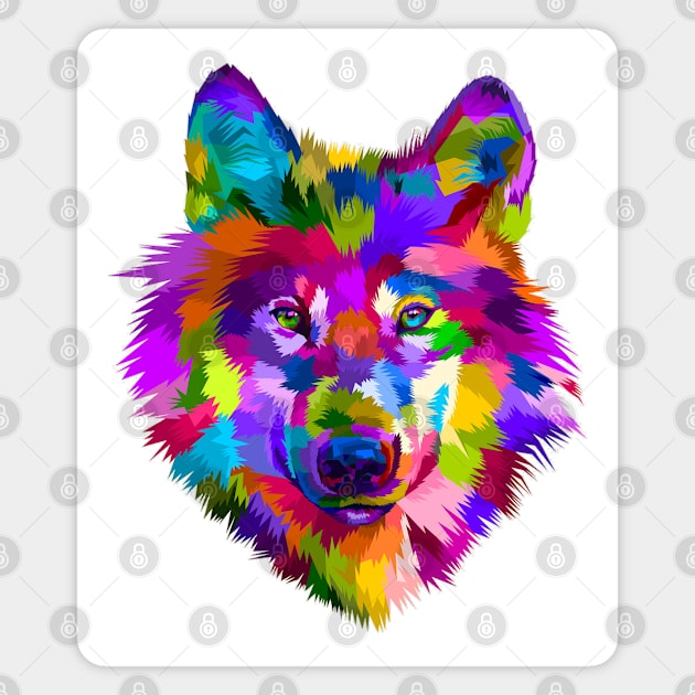 Magic Wolf - Colorful Wild Animal Painting Magnet by bigbikersclub